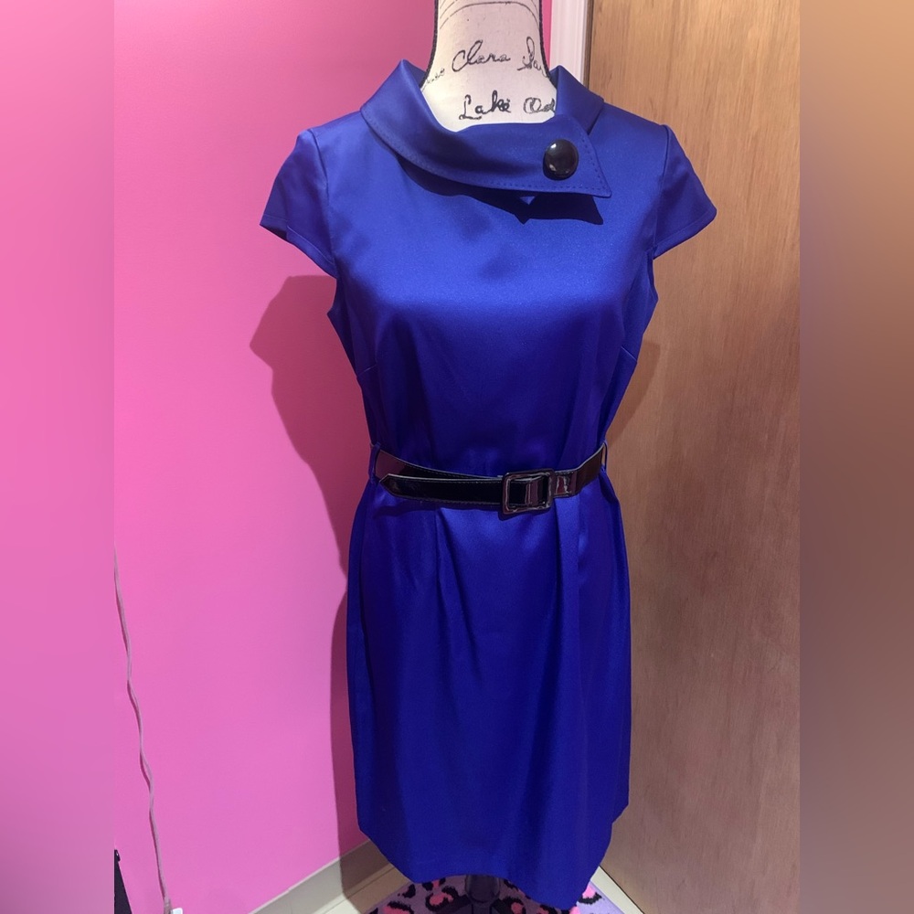 London Times Elegant Blue Dress with Belt size 10